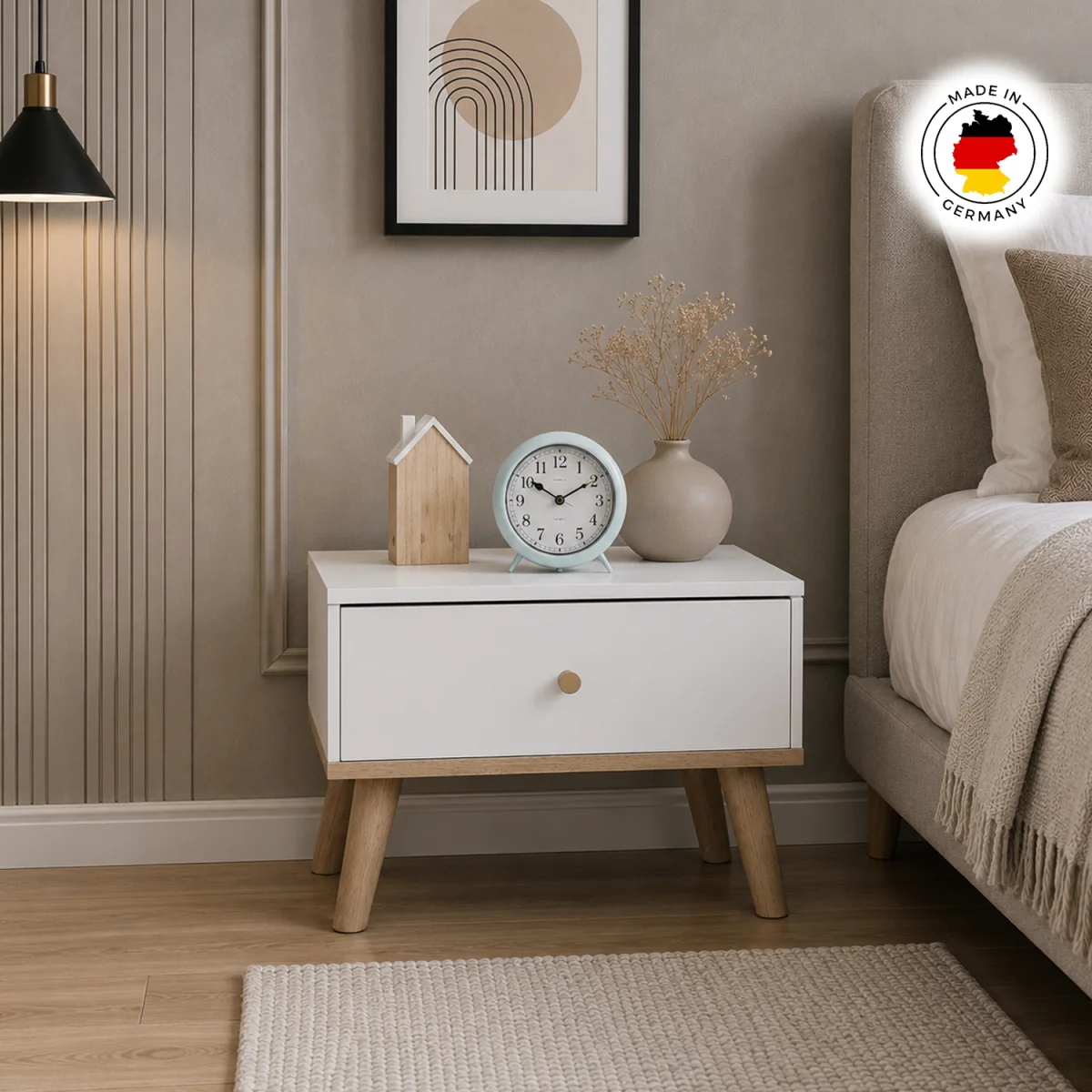 Bergen Bedside Table Nightstand with 1 Drawer - White – image 4