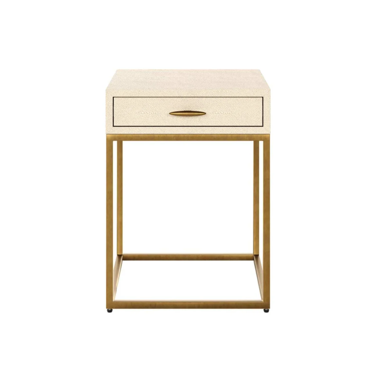 Belluno Ivory Shagreen Bedside Table with Antique Brass Frame and Drawer - White – image 2