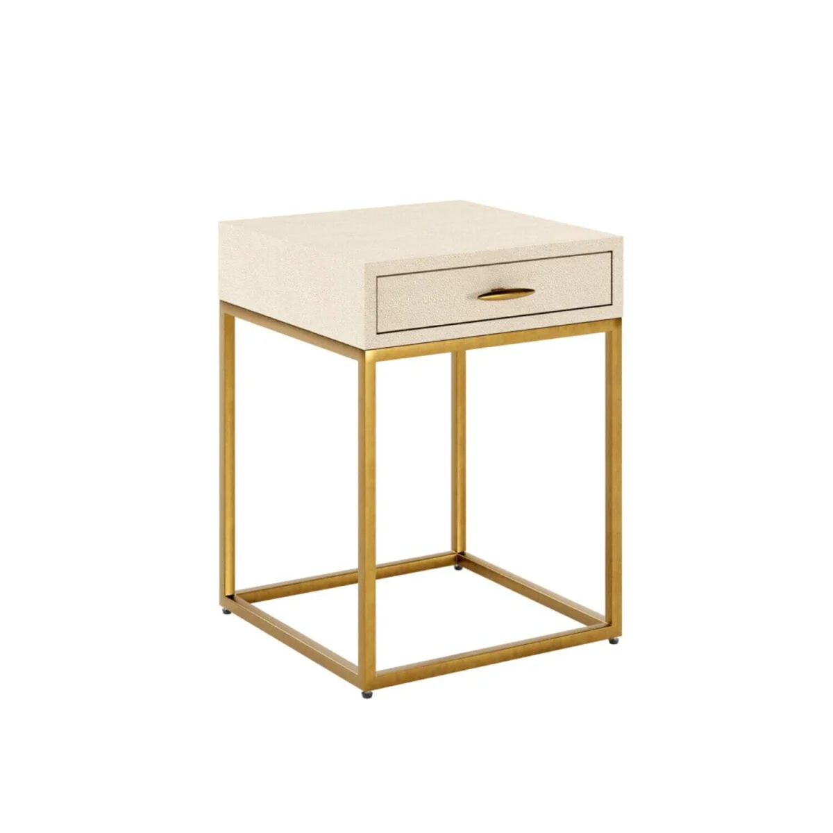 Belluno Ivory Shagreen Bedside Table with Antique Brass Frame and Drawer - White – image 3