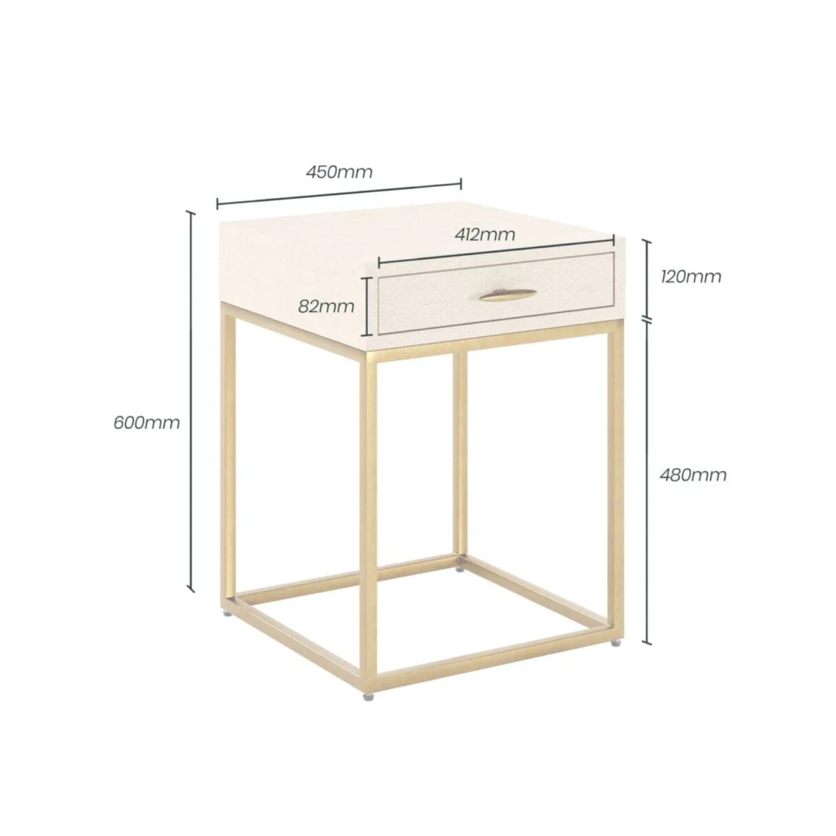 Belluno Ivory Shagreen Bedside Table with Antique Brass Frame and Drawer - White – image 4