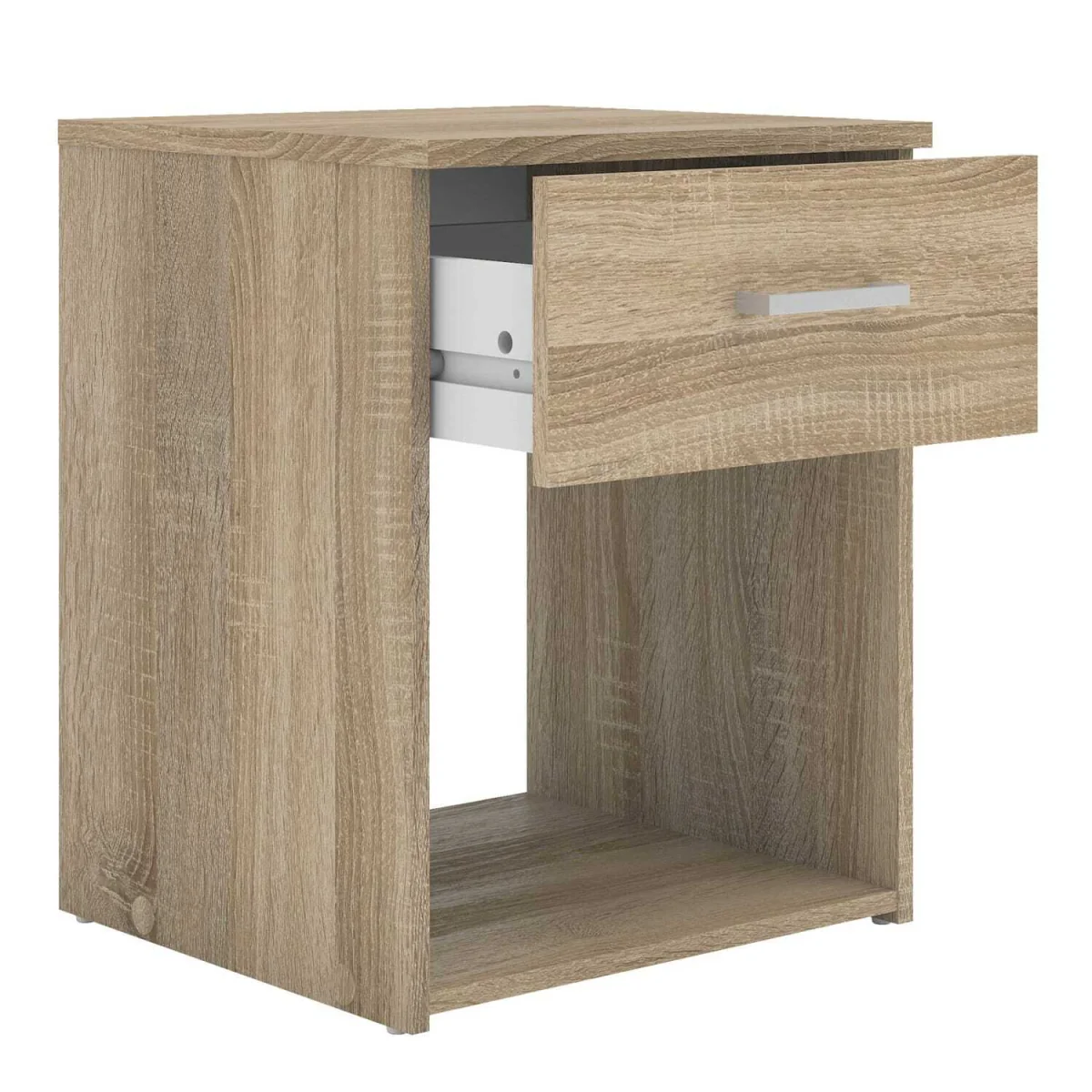 Berlin Oak Effect 1-Drawer Bedside Table with Open Shelf - Neutral – image 4