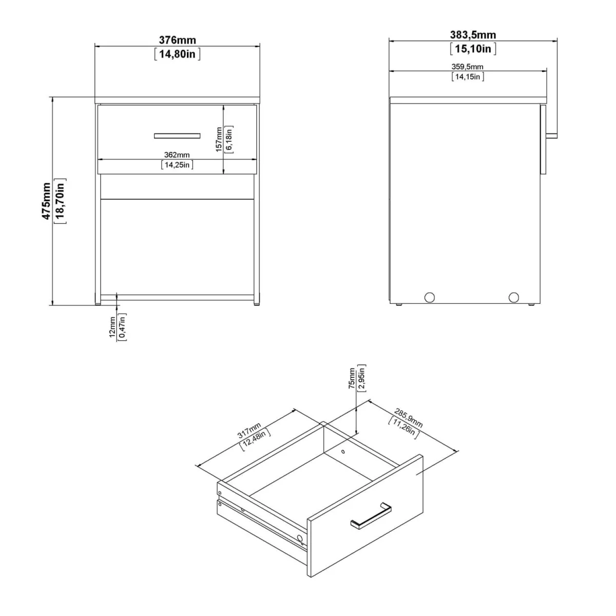 Berlin Oak Effect 1-Drawer Bedside Table with Open Shelf - Neutral – image 7