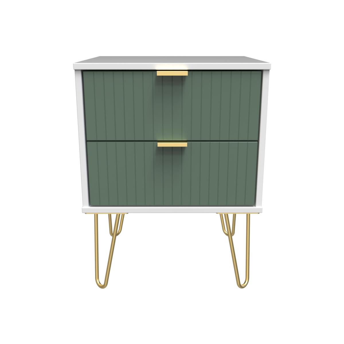 Linear Ready Assembled 2 Drawer Bedside Cabinet - Labrador Green & White