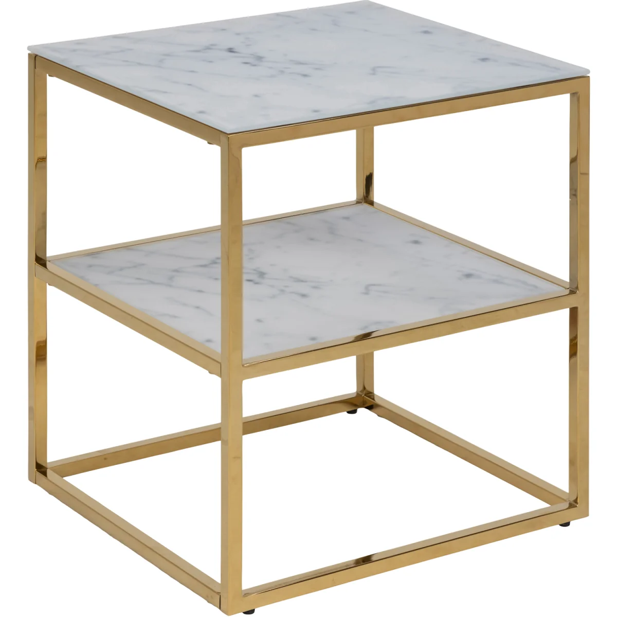 Alisma Bedside Table with White Marble Glass & Gold Base - White Marble & Gold – image 3