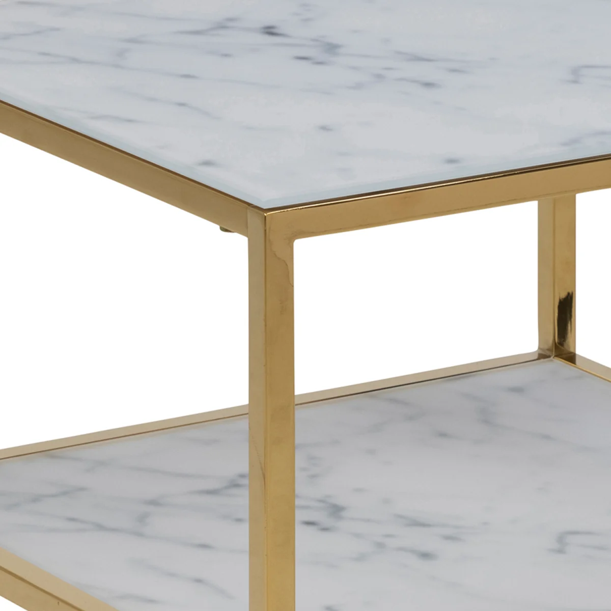 Alisma Bedside Table with White Marble Glass & Gold Base - White Marble & Gold – image 5