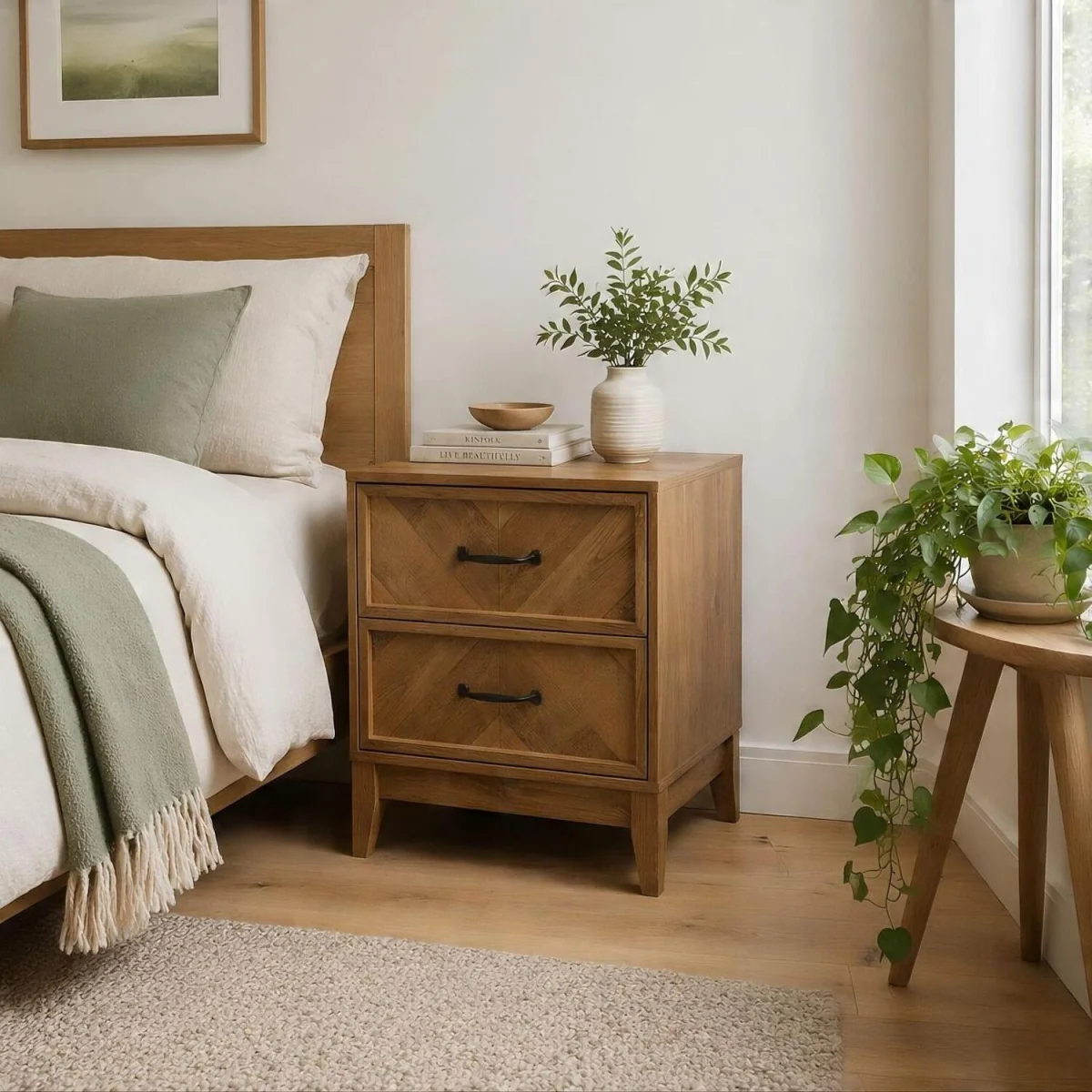 Harrington 2 Drawer Bedside - Medium Oak effect – image 2