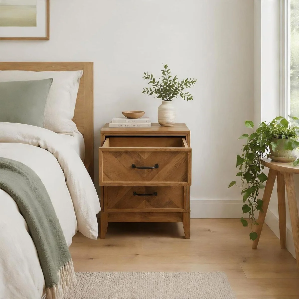 Harrington 2 Drawer Bedside - Medium Oak effect – image 3