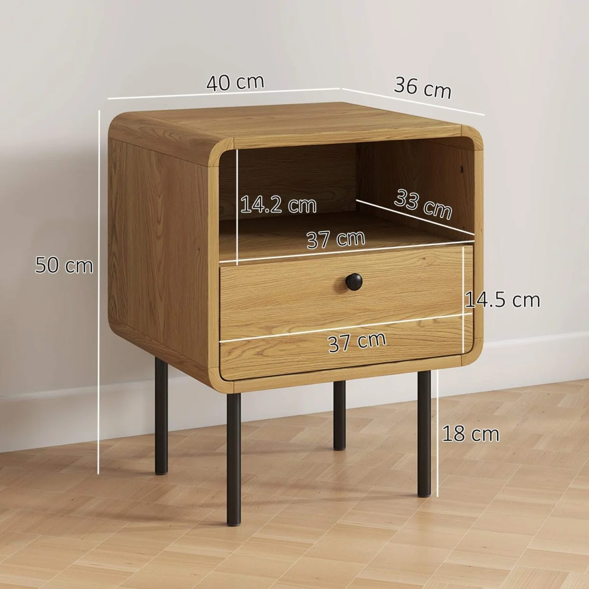 Move Lalo Oak Finish Bedside Table with Drawer and Open Shelf – image 4