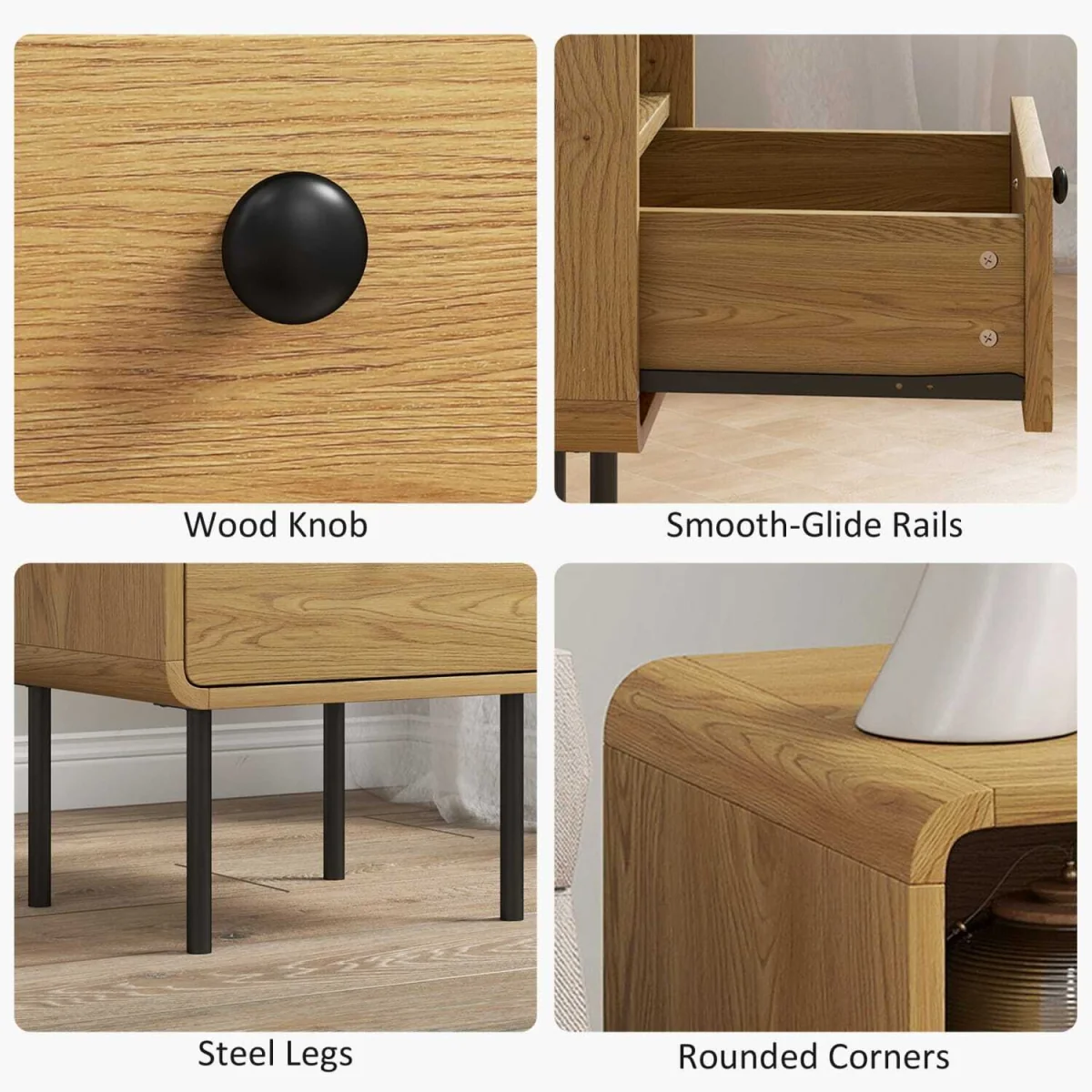 Move Lalo Oak Finish Bedside Table with Drawer and Open Shelf – image 7