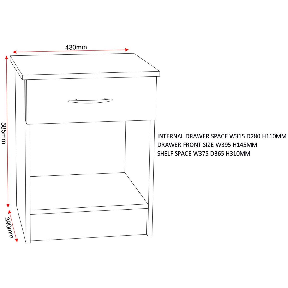 Bellingham 1 Drawer Bedside  - Oak Effect – image 5