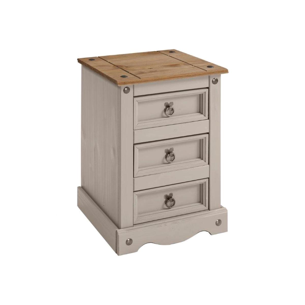 Corona Grey Wax Medium 3 Drawer Bedside Cabinet - Grey