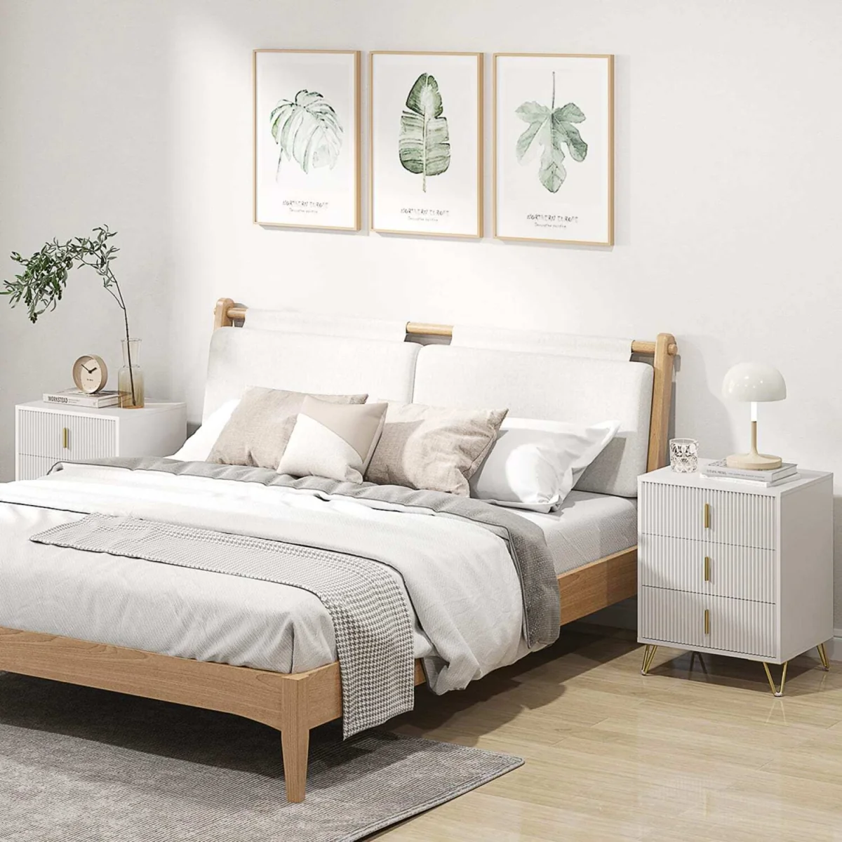 Renina Set Of 2 Wooden White and Gold Tone 3 Drawer Bedside Tables – image 4