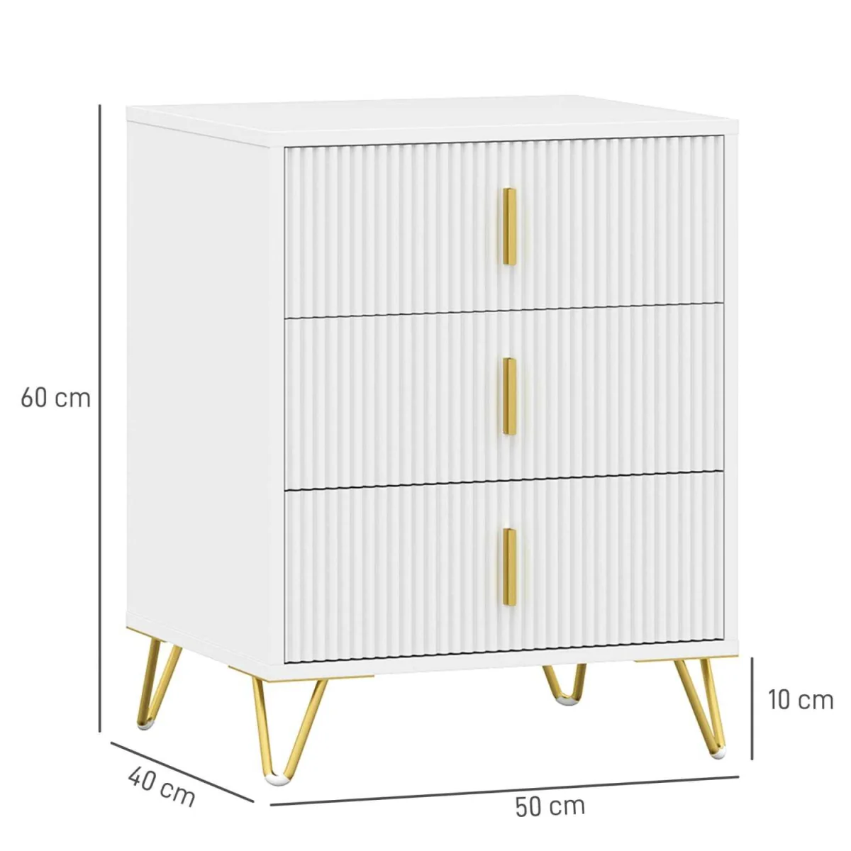 Renina Set Of 2 Wooden White and Gold Tone 3 Drawer Bedside Tables – image 5