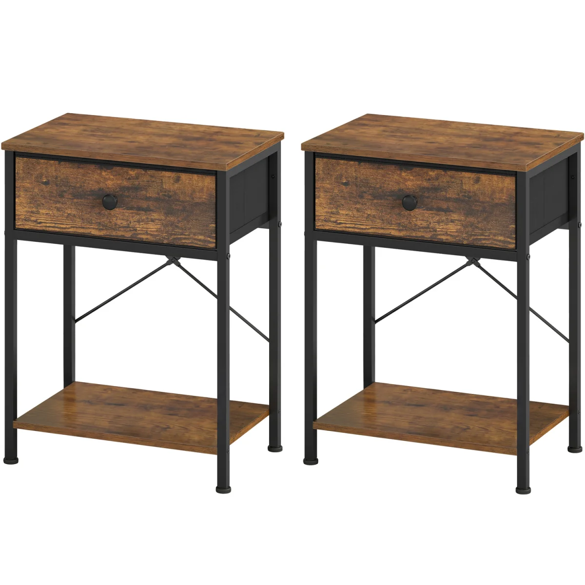 Set of 2 Bedside Tables with Drawer, Nightstands with Shelf, Brown - Brown – image 2