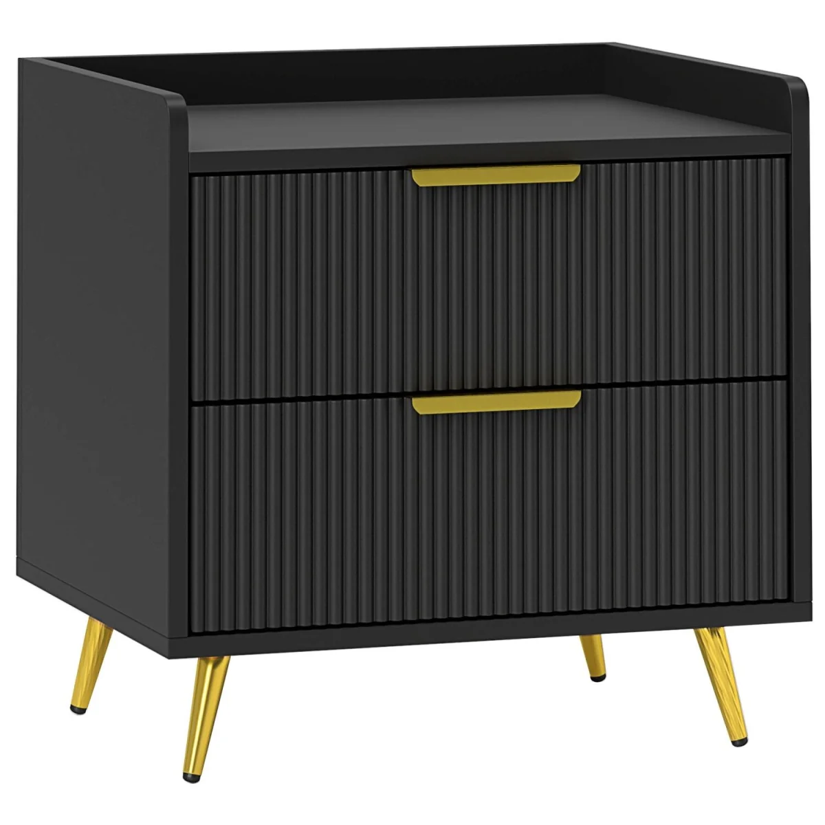 Vevele Black 2-Drawer Ribbed Bedside Table with Gold Accents – image 2