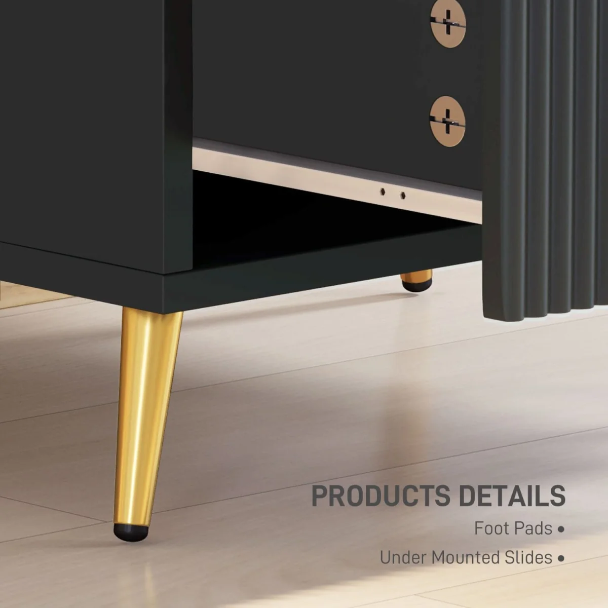Vevele Black 2-Drawer Ribbed Bedside Table with Gold Accents – image 6