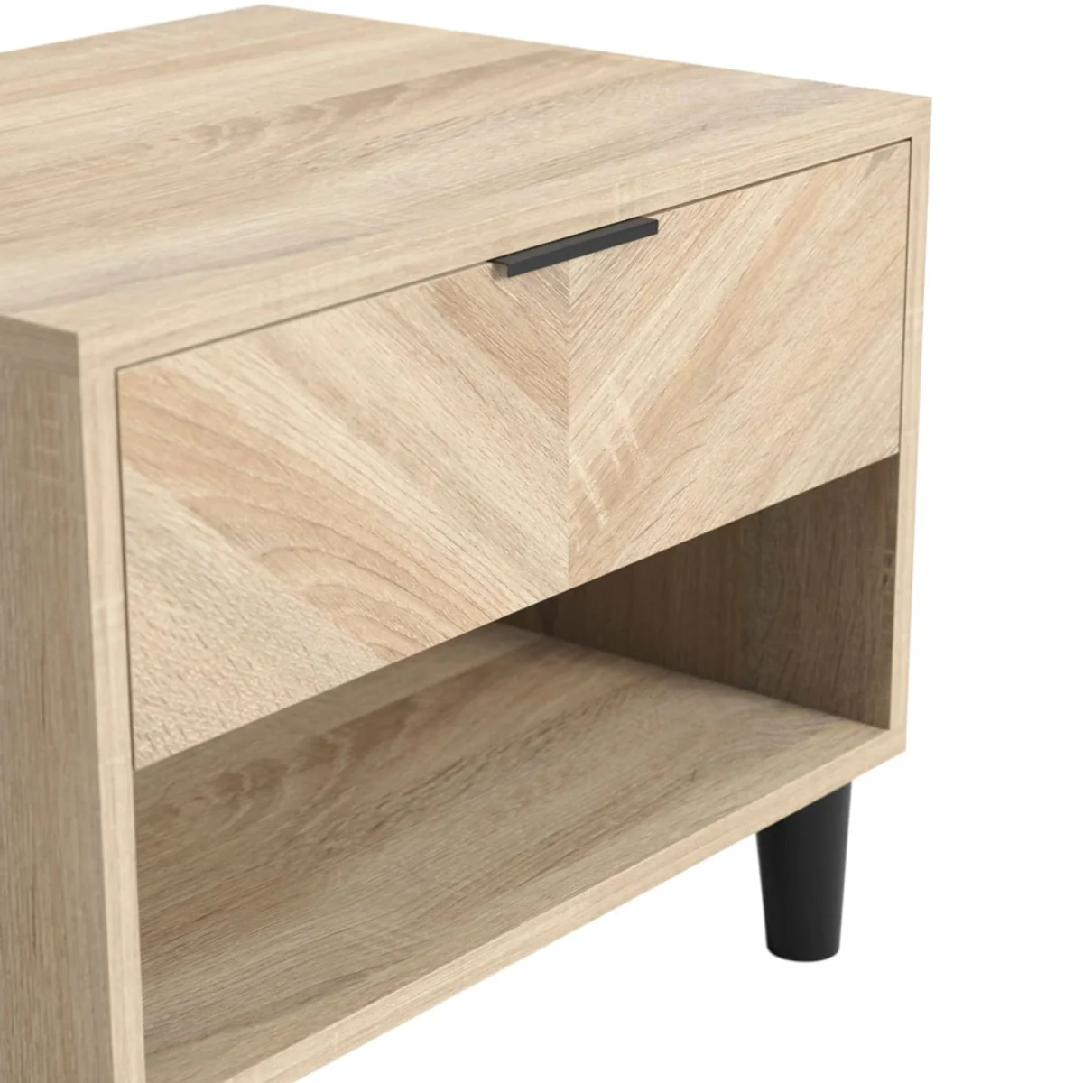 Skerries Chevron 1-Drawer Bedside Cabinet - Sonoma Oak with Bottom Shelf - Neutral – image 4