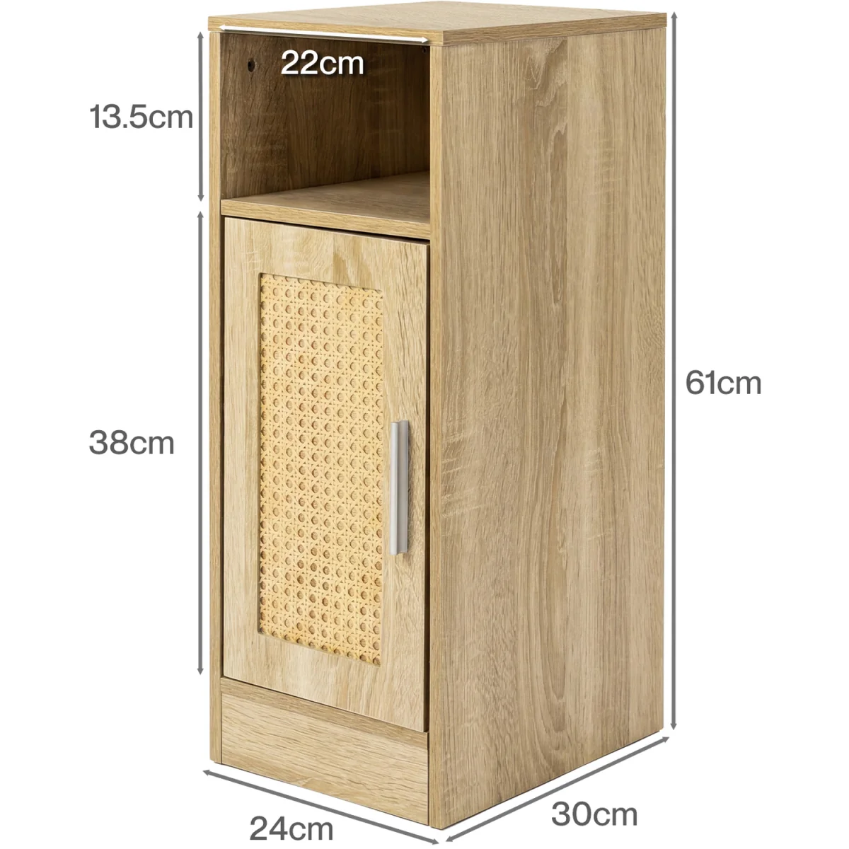 Bedside Table 2 Pcs Slim Bedside Table with Storage Rattan Door Wood - Brown – image 4