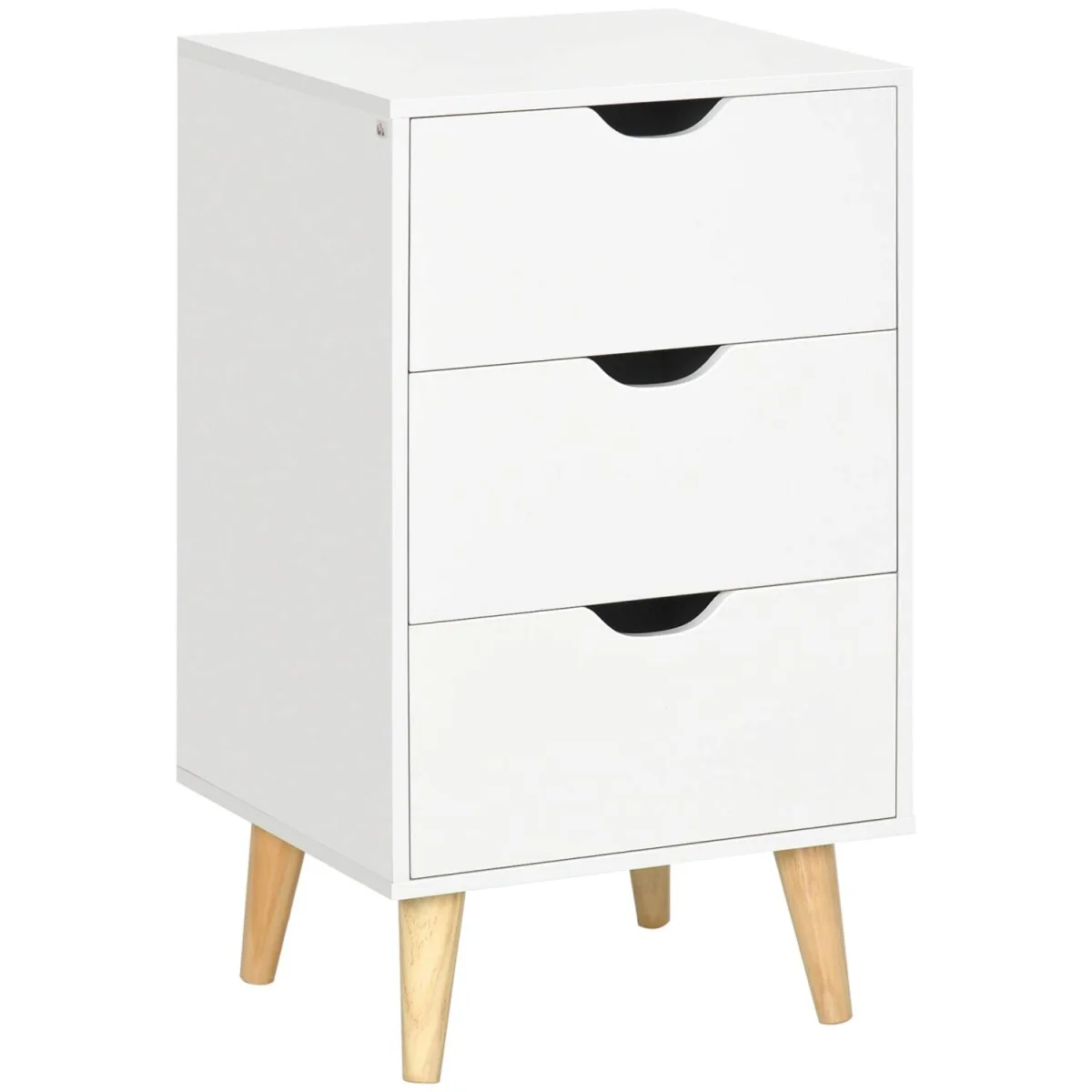 Rato White Bedside Table with 3 Drawers and Natural Wood Legs – image 3