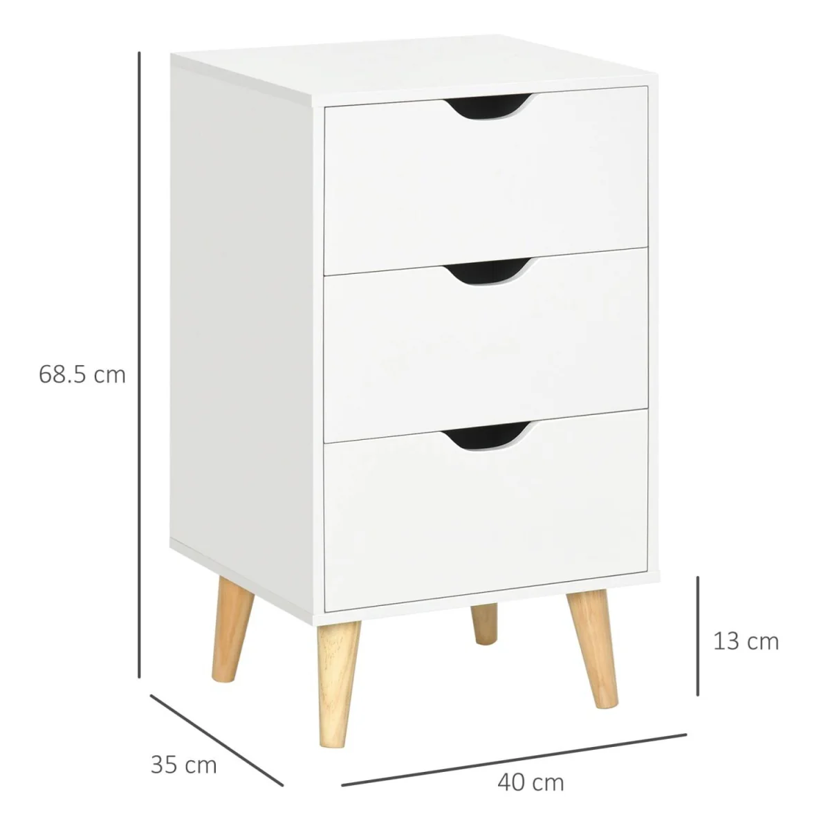 Rato White Bedside Table with 3 Drawers and Natural Wood Legs – image 4
