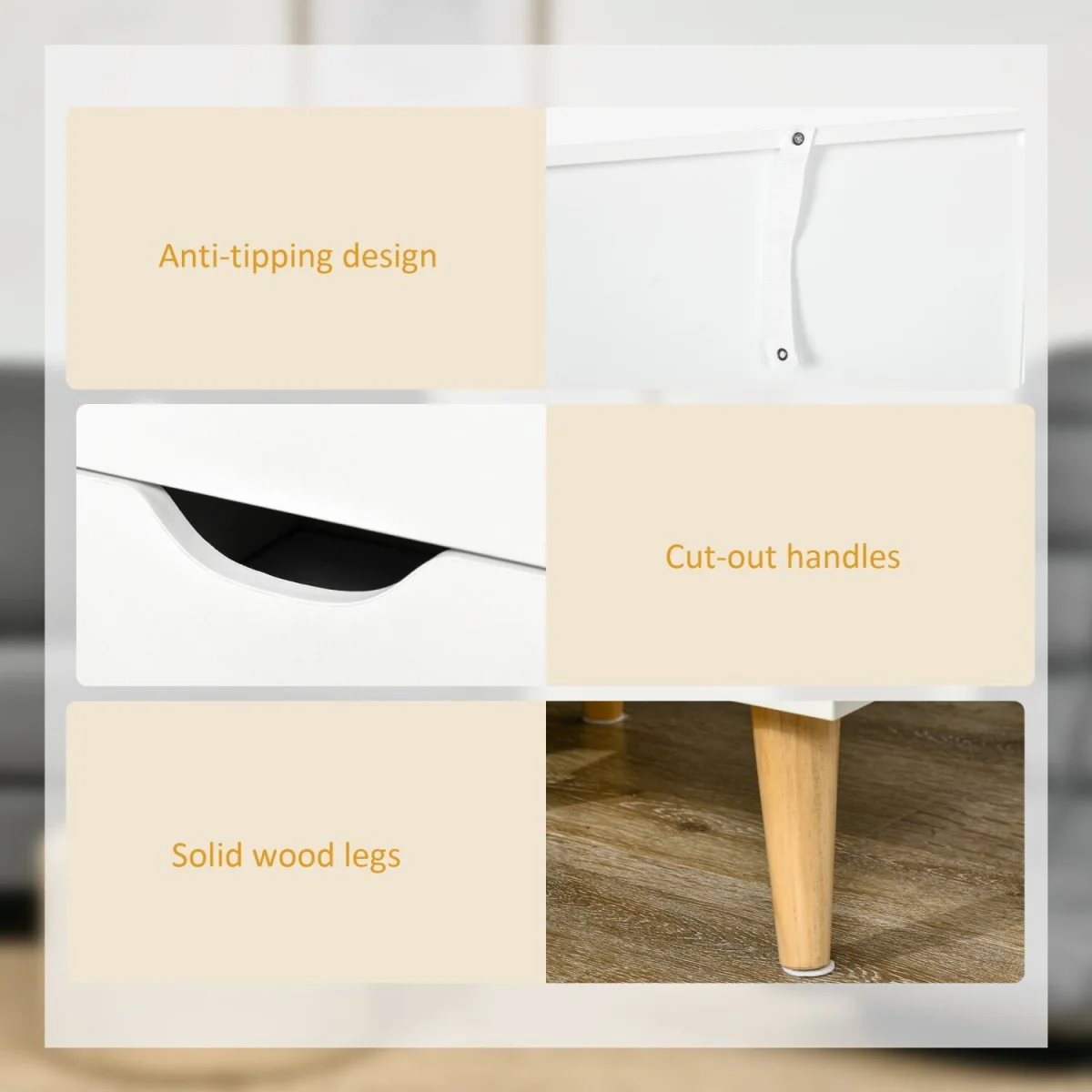 Rato White Bedside Table with 3 Drawers and Natural Wood Legs – image 6
