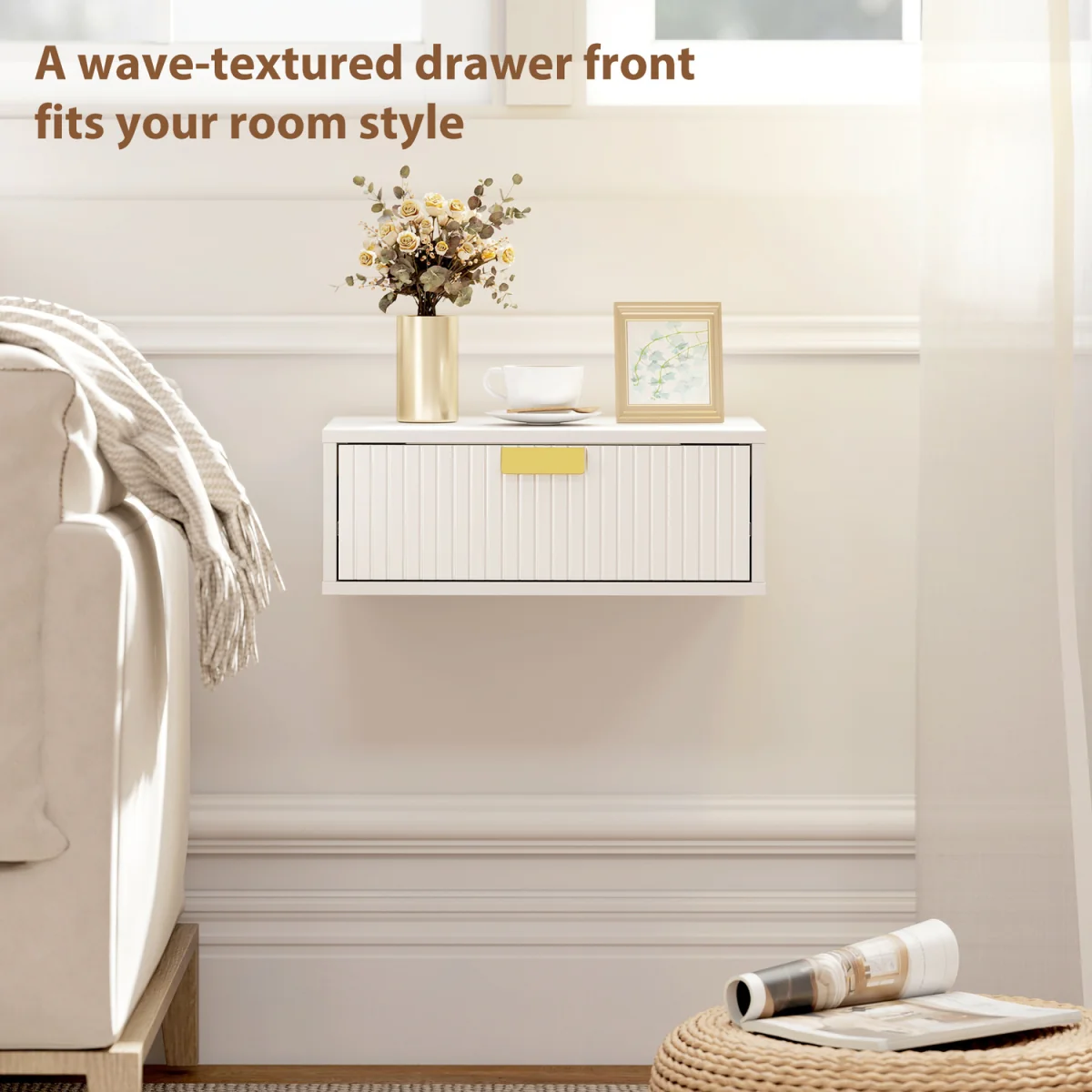 HOMCOM Floating Nightstands Set of 2 Bedside Tables Wave Drawer - White – image 4
