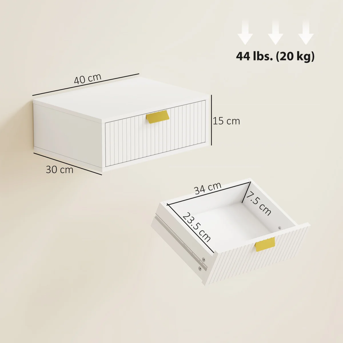 HOMCOM Floating Nightstands Set of 2 Bedside Tables Wave Drawer - White – image 8