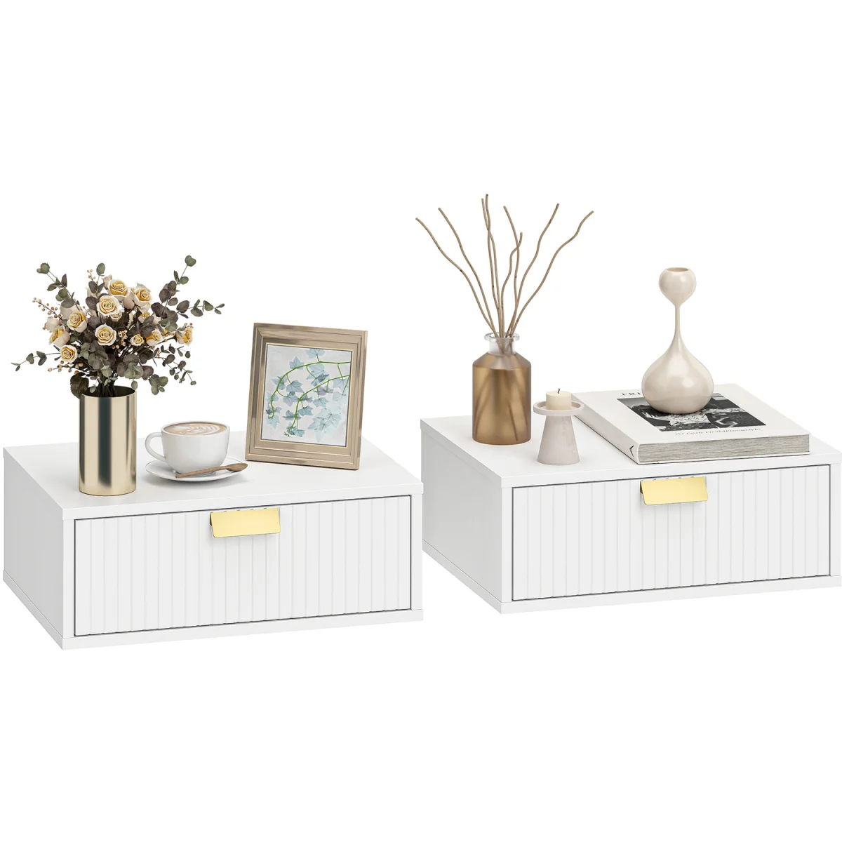 HOMCOM Floating Nightstands Set of 2 Bedside Tables Wave Drawer - White – image 9