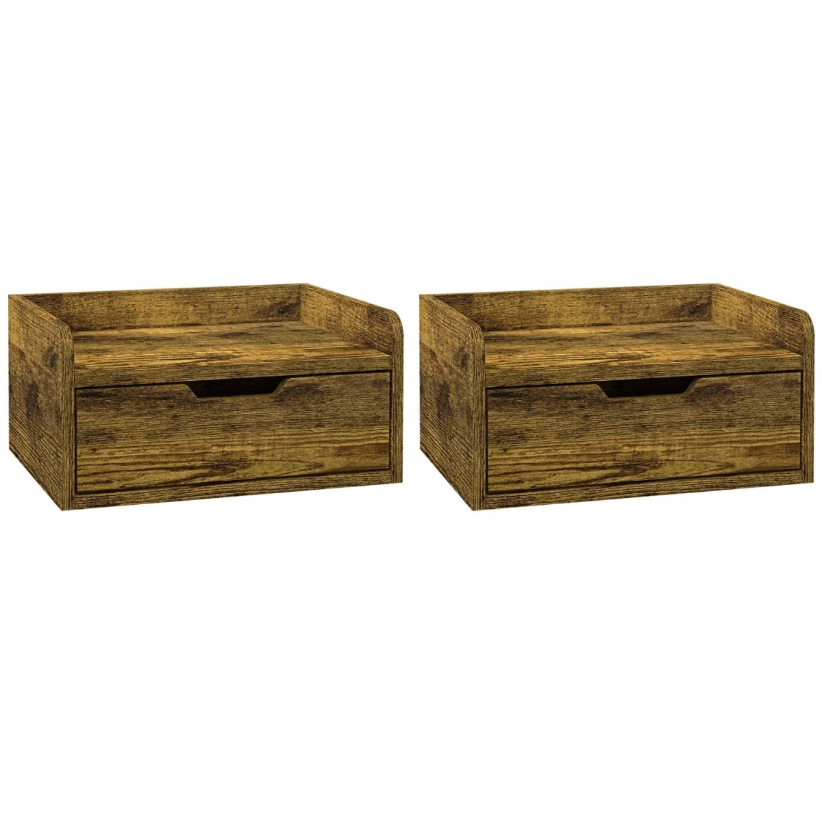 Mita Tova Rustic Brown Set of 2 Wall-Mounted Floating Bedside Tables with Drawer Storage – image 3