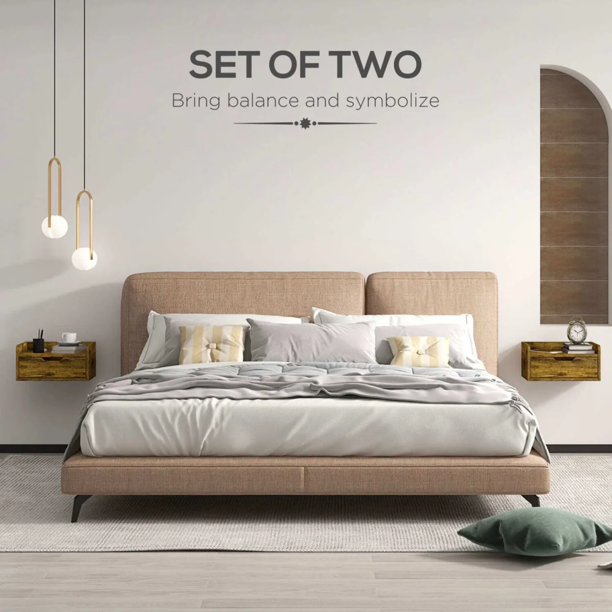 Mita Tova Rustic Brown Set of 2 Wall-Mounted Floating Bedside Tables with Drawer Storage – image 5
