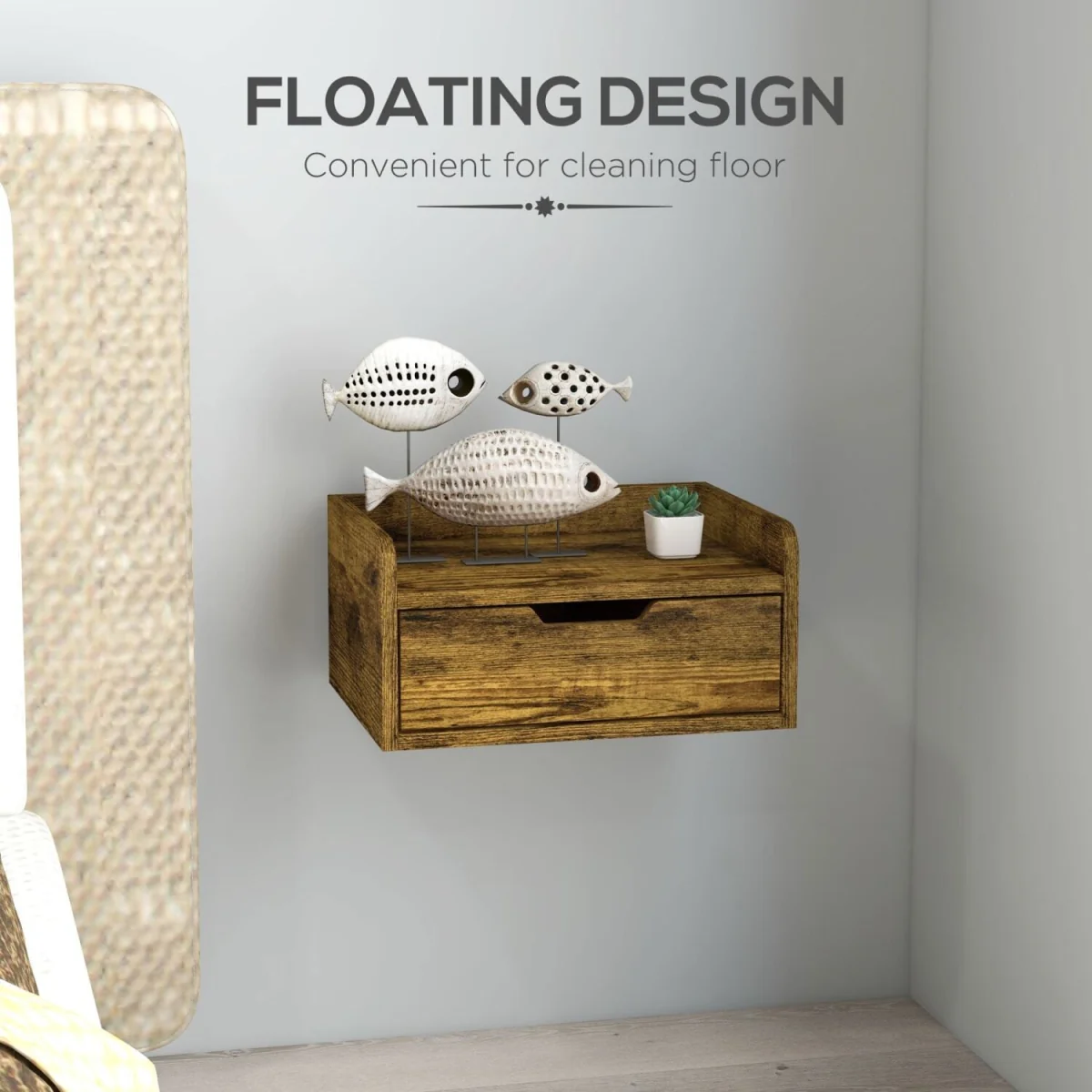 Mita Tova Rustic Brown Set of 2 Wall-Mounted Floating Bedside Tables with Drawer Storage – image 6