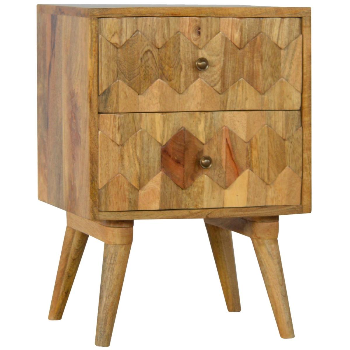 Pineapple Carved 2 Drawer Bedside Table - Brown – image 2