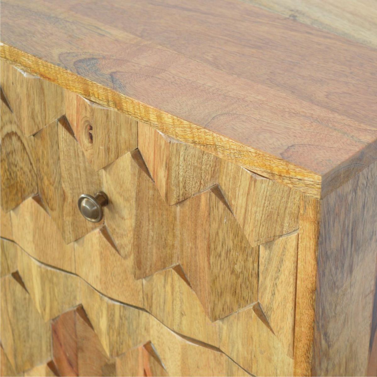 Pineapple Carved 2 Drawer Bedside Table - Brown – image 3