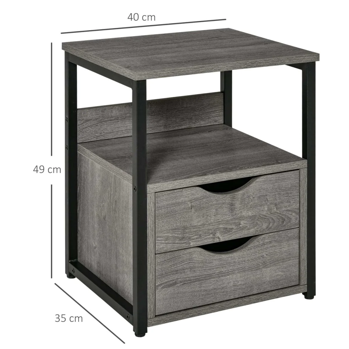 Sesopa Metal Grey Industrial Slim Bedside Table With Drawer And Shelf – image 2