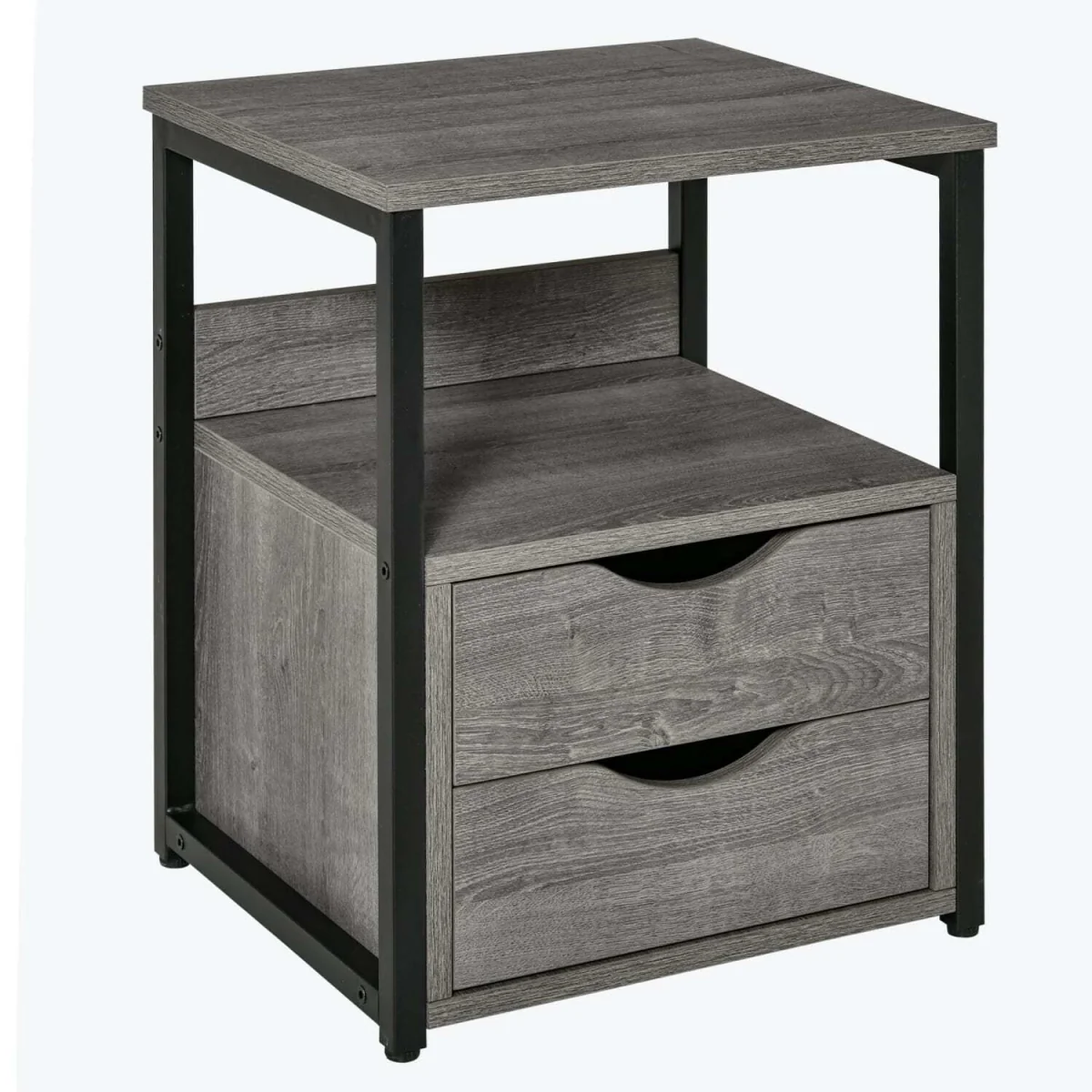 Sesopa Metal Grey Industrial Slim Bedside Table With Drawer And Shelf – image 3