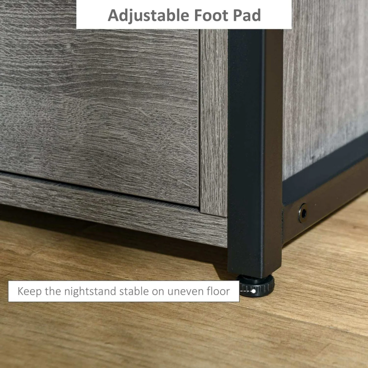 Sesopa Metal Grey Industrial Slim Bedside Table With Drawer And Shelf – image 6