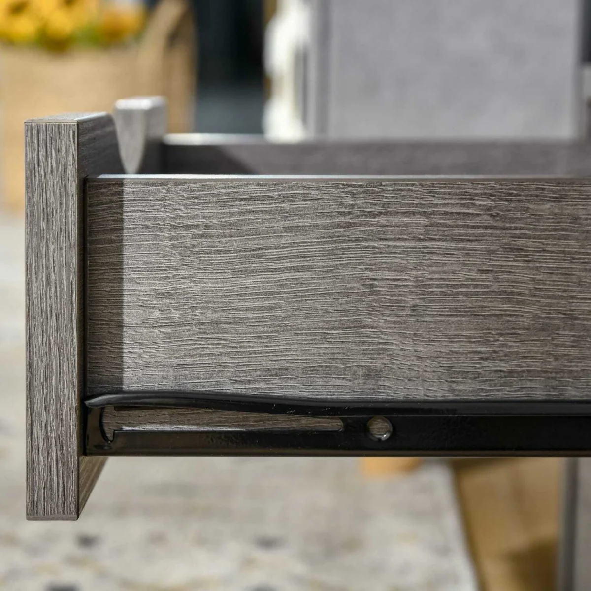 Sesopa Metal Grey Industrial Slim Bedside Table With Drawer And Shelf – image 7
