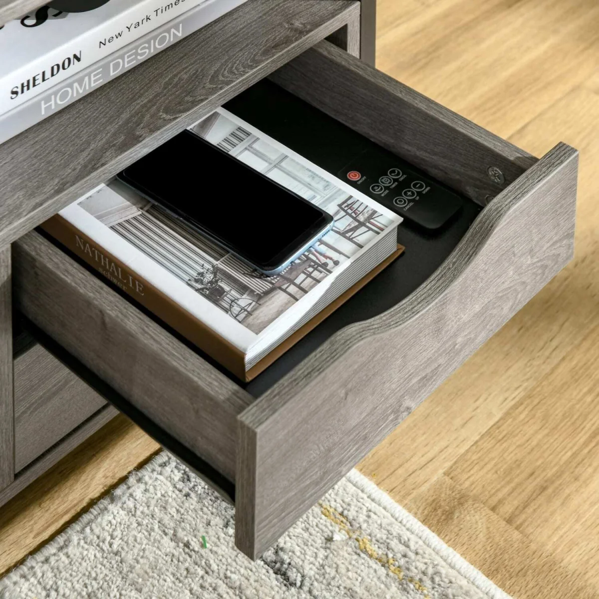 Sesopa Metal Grey Industrial Slim Bedside Table With Drawer And Shelf – image 9