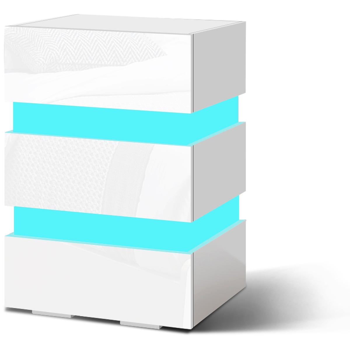RGB LED High Gloss 3 Drawer Bedside Table Double Light - White – image 2