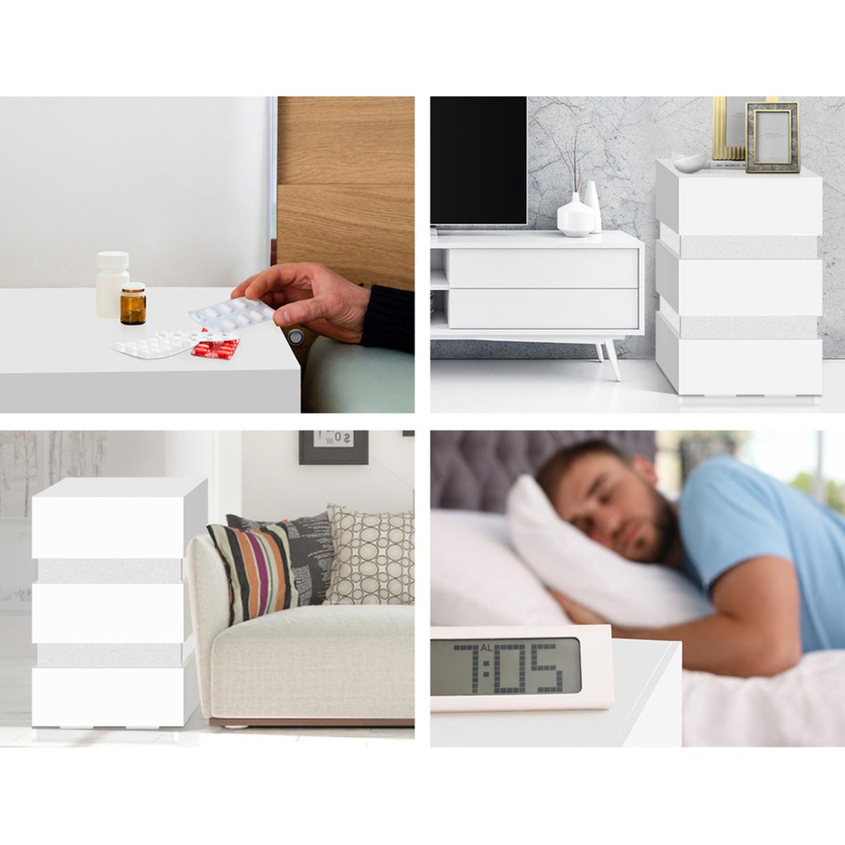 RGB LED High Gloss 3 Drawer Bedside Table Double Light - White – image 4
