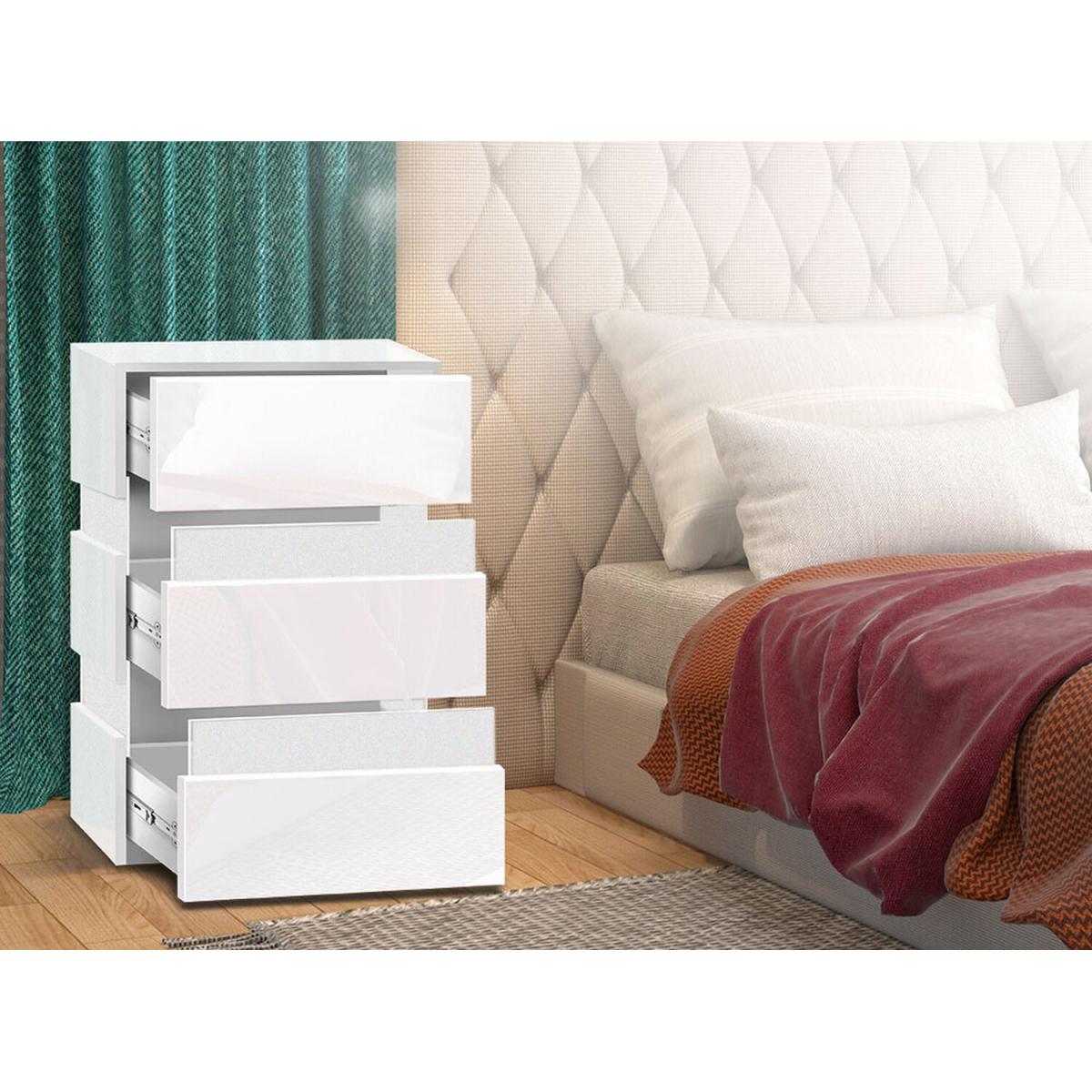 RGB LED High Gloss 3 Drawer Bedside Table Double Light - White – image 5