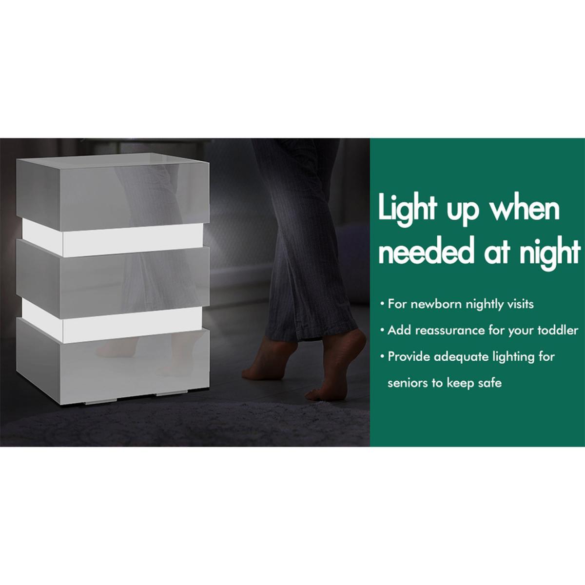 RGB LED High Gloss 3 Drawer Bedside Table Double Light - White – image 9