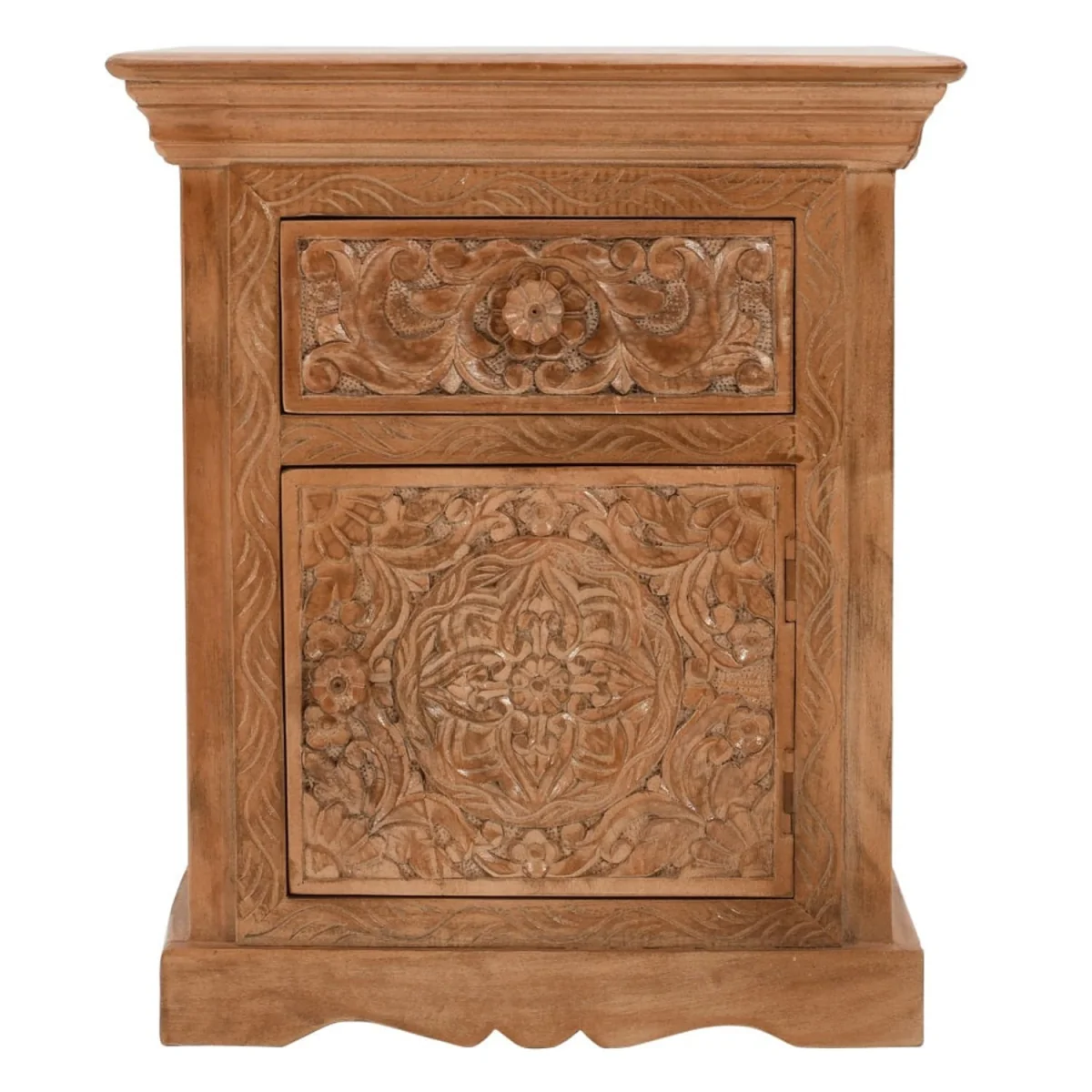 Brighton Whitewashed Mango Wood Bedside Table, 1 Drawer 1 Cupboard - Brown – image 2