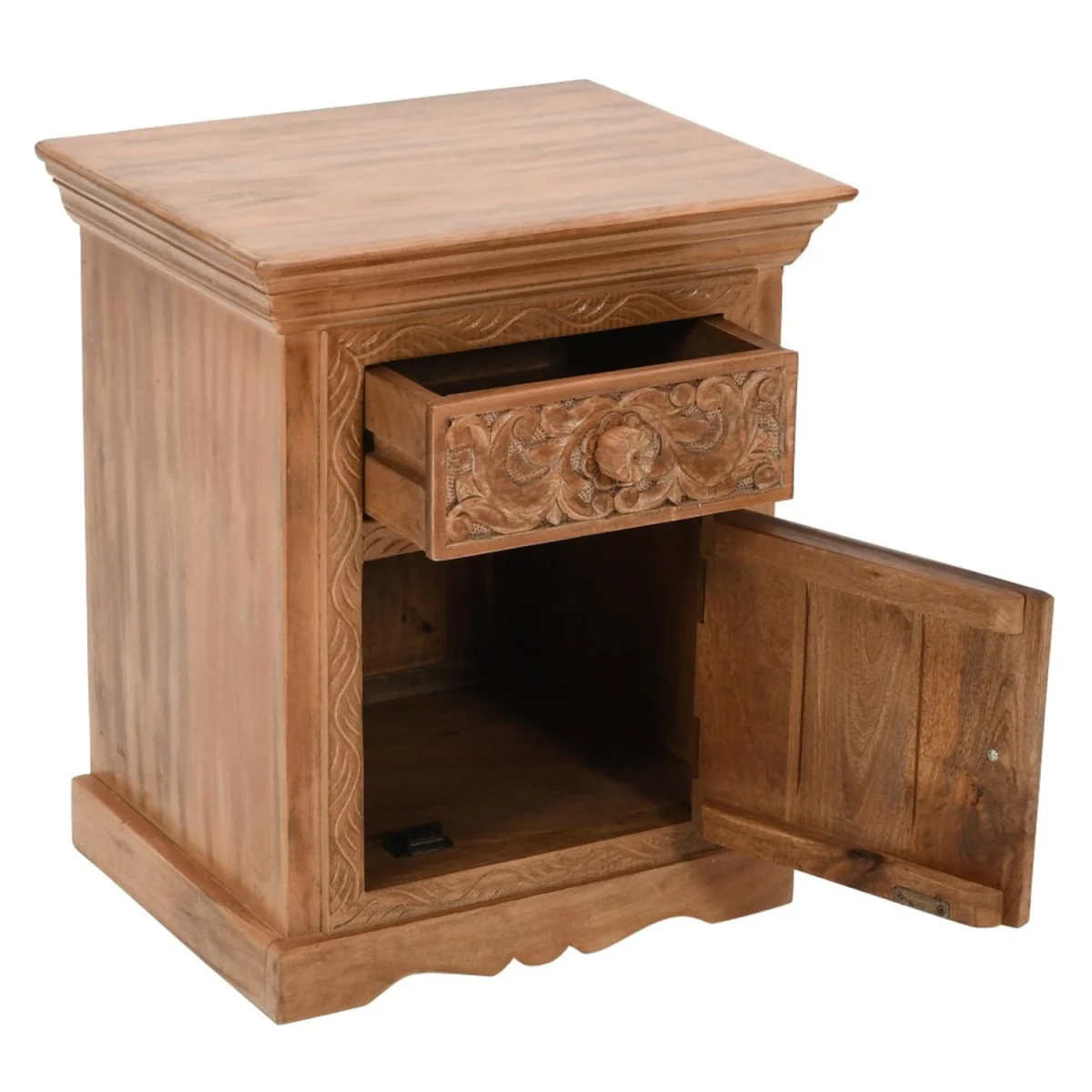Brighton Whitewashed Mango Wood Bedside Table, 1 Drawer 1 Cupboard - Brown – image 4