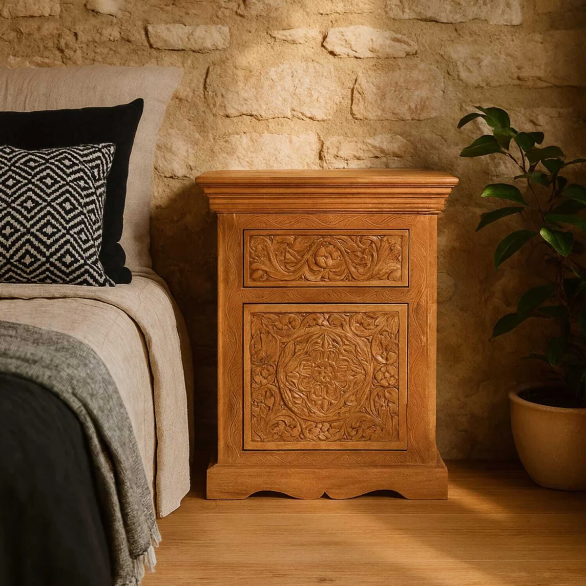 Brighton Whitewashed Mango Wood Bedside Table, 1 Drawer 1 Cupboard - Brown – image 1