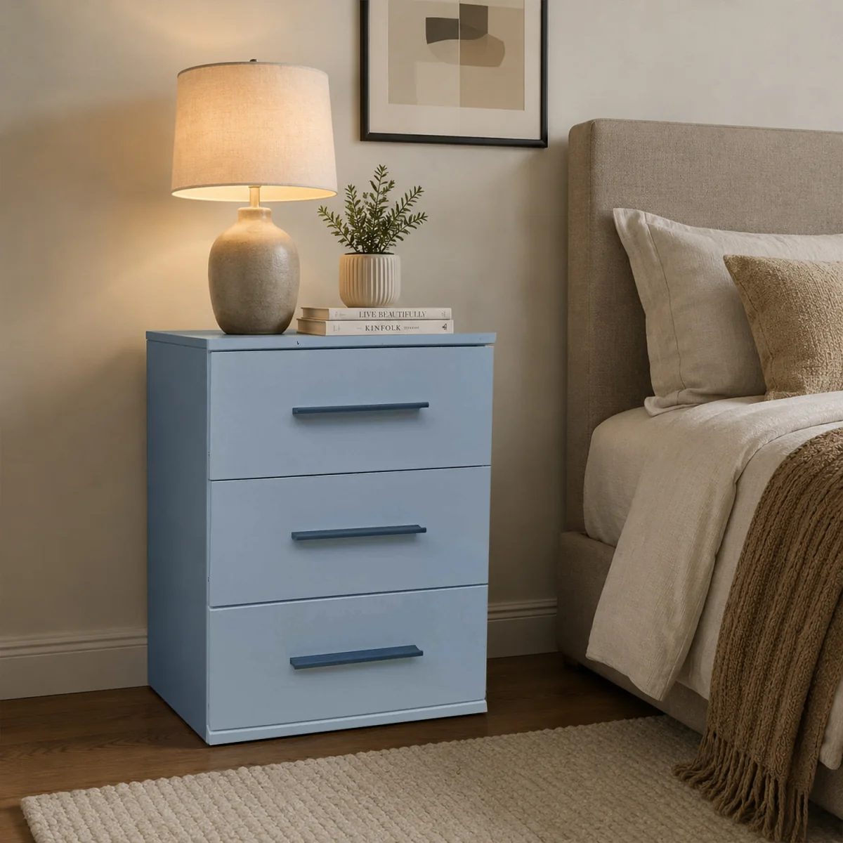 Swindon Medium Grey 3 Drawer Bedside Cabinet - Grey – image 2