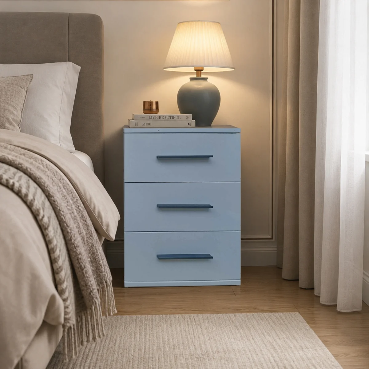 Swindon Medium Grey 3 Drawer Bedside Cabinet - Grey – image 1