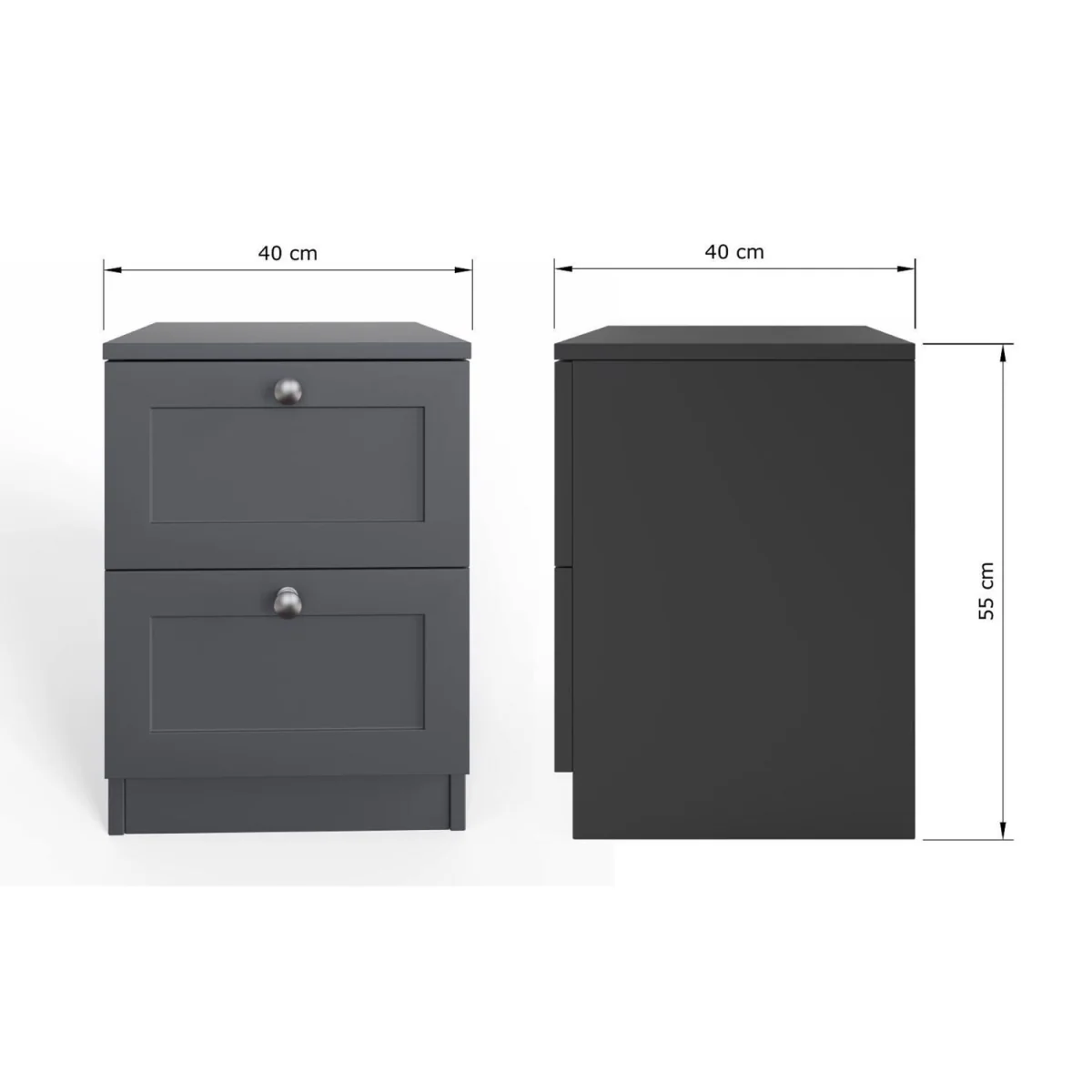 FWStyle Matt Grey 2 Drawer Bedside Shaker Style Polished Handles - Matt Grey – image 6