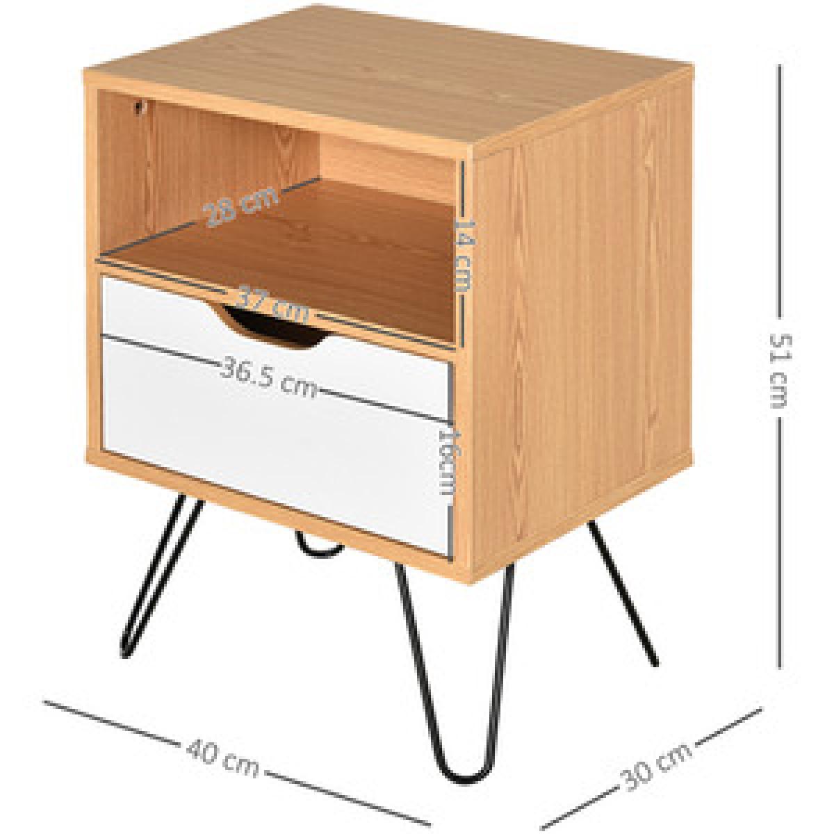 Modern Bedside Table with Compartment Drawer - Brown & White – image 2