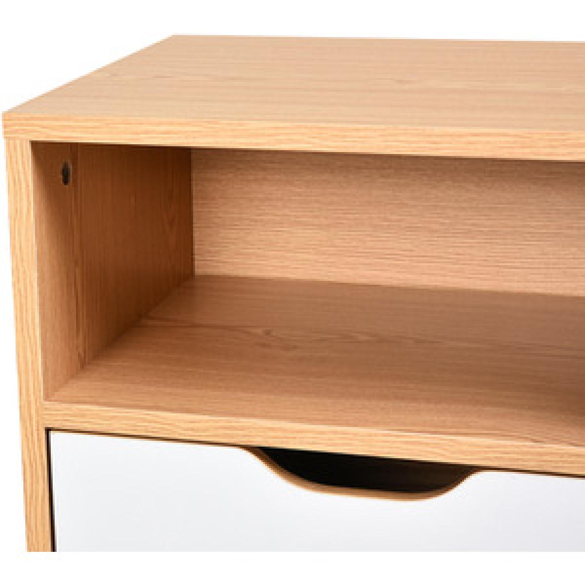Modern Bedside Table with Compartment Drawer - Brown & White – image 9
